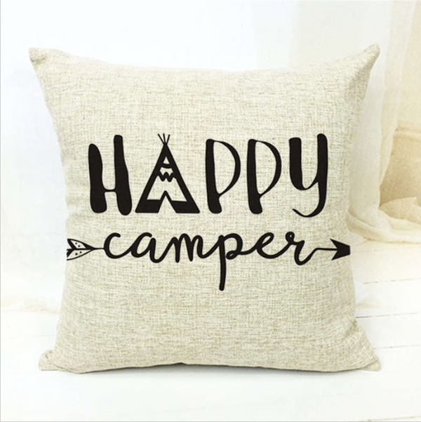 Happy Camper Retro Vintage Pillow Sham Cushion Cover