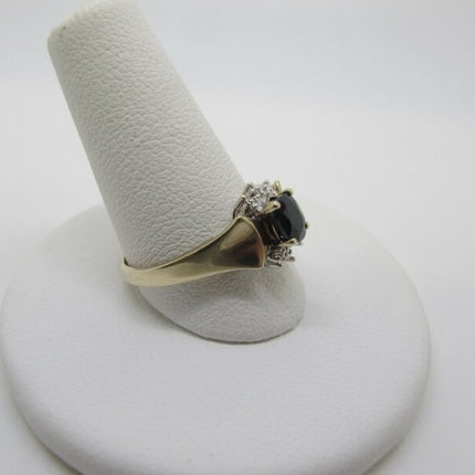10K Yellow Gold Size 7 Natural Dark Blue Sapphire w/ Diamond Accent Ring - ZeereeZ