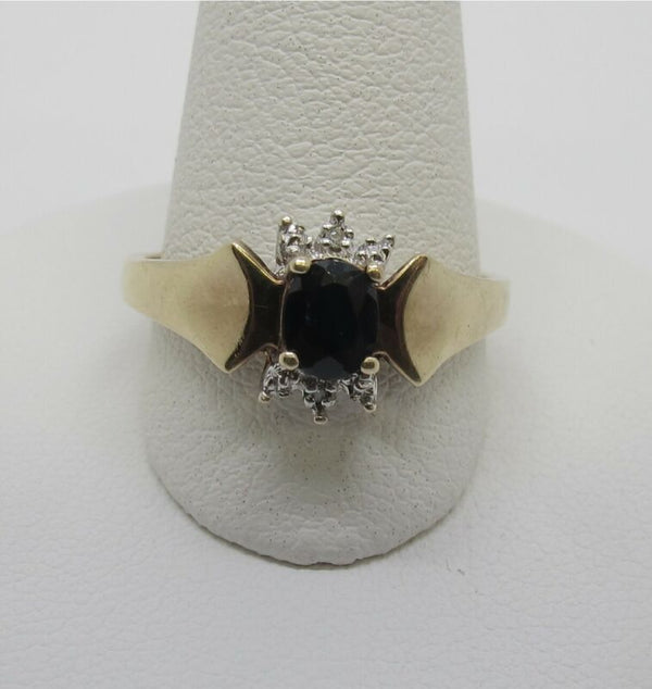 10K Yellow Gold Size 7 Natural Dark Blue Sapphire w/ Diamond Accent Ring - ZeereeZ