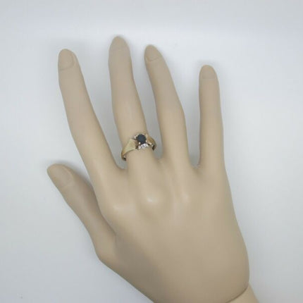 10K Yellow Gold Size 7 Natural Dark Blue Sapphire w/ Diamond Accent Ring - ZeereeZ