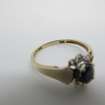 10K Yellow Gold Size 7 Natural Dark Blue Sapphire w/ Diamond Accent Ring - ZeereeZ
