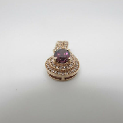 14k Rose Gold White Diamond Pave Set & Amethyst Teardrop Shaped Pendant .33ctw - ZeereeZ