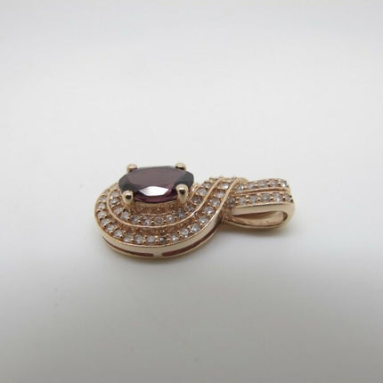 14k Rose Gold White Diamond Pave Set & Amethyst Teardrop Shaped Pendant .33ctw - ZeereeZ