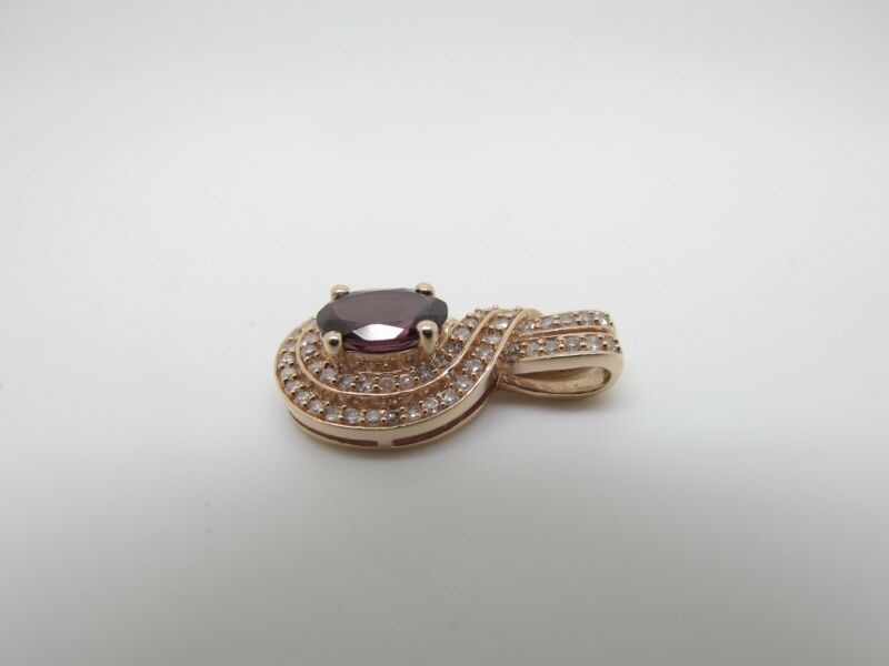 14k Rose Gold White Diamond Pave Set & Amethyst Teardrop Shaped Pendant .33ctw - ZeereeZ