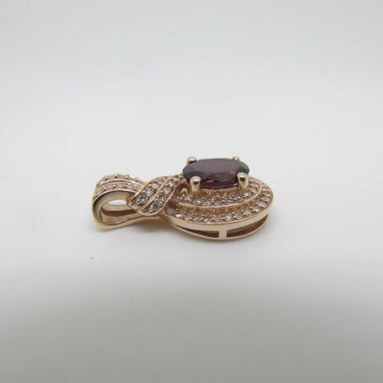14k Rose Gold White Diamond Pave Set & Amethyst Teardrop Shaped Pendant .33ctw - ZeereeZ