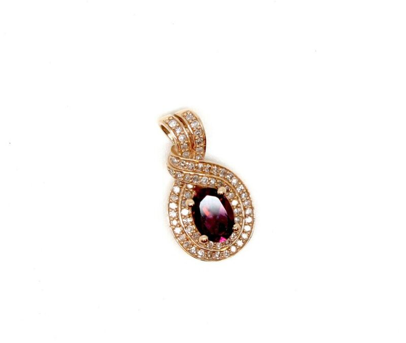 14k Rose Gold White Diamond Pave Set & Amethyst Teardrop Shaped Pendant .33ctw - ZeereeZ