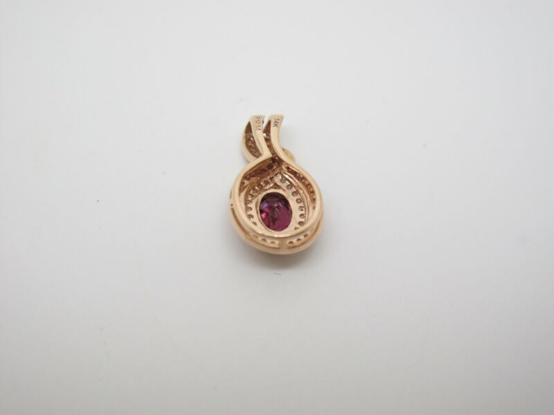 14k Rose Gold White Diamond Pave Set & Amethyst Teardrop Shaped Pendant .33ctw - ZeereeZ