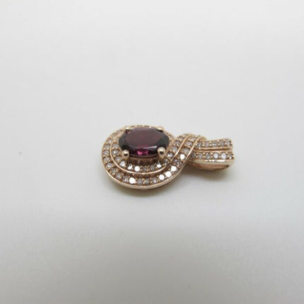 14k Rose Gold White Diamond Pave Set & Amethyst Teardrop Shaped Pendant .33ctw - ZeereeZ
