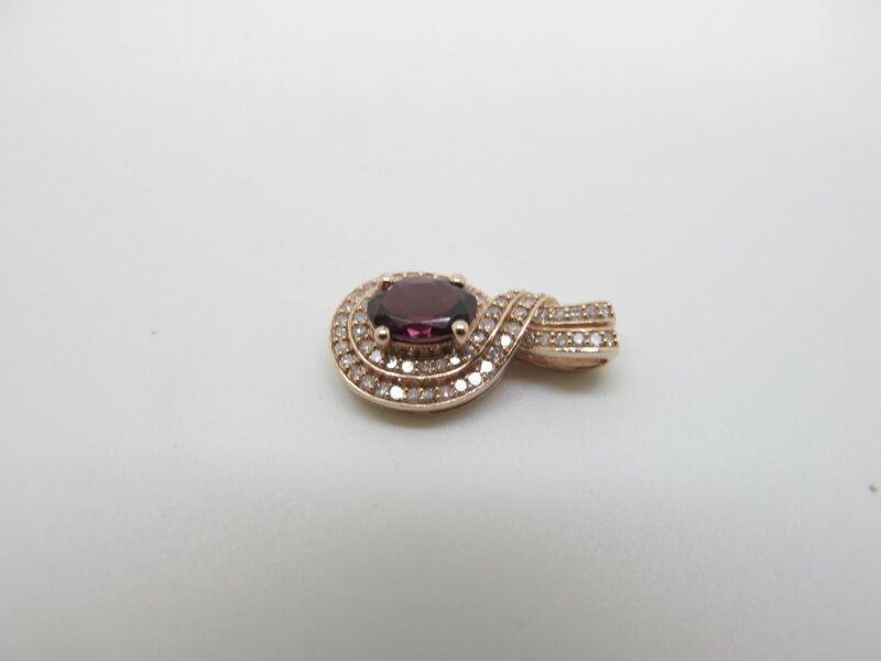 14k Rose Gold White Diamond Pave Set & Amethyst Teardrop Shaped Pendant .33ctw - ZeereeZ