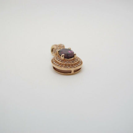 14k Rose Gold White Diamond Pave Set & Amethyst Teardrop Shaped Pendant .33ctw - ZeereeZ