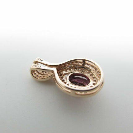 14k Rose Gold White Diamond Pave Set & Amethyst Teardrop Shaped Pendant .33ctw - ZeereeZ