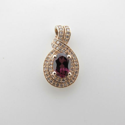 14k Rose Gold White Diamond Pave Set & Amethyst Teardrop Shaped Pendant .33ctw - ZeereeZ