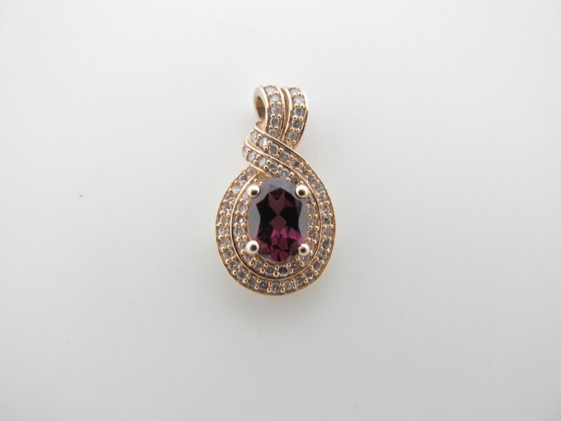 14k Rose Gold White Diamond Pave Set & Amethyst Teardrop Shaped Pendant .33ctw - ZeereeZ