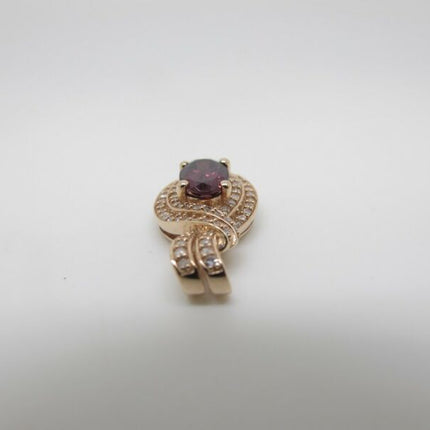 14k Rose Gold White Diamond Pave Set & Amethyst Teardrop Shaped Pendant .33ctw - ZeereeZ