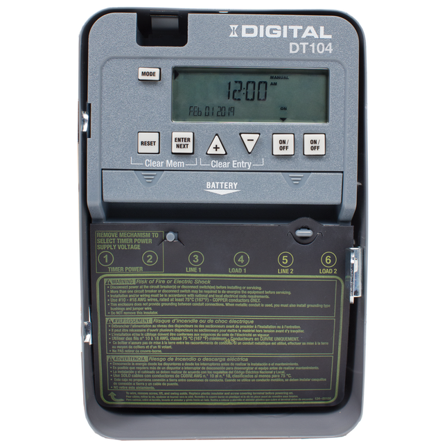 Intermatic DT104 2-Circuit 20 Amp 24 Hour Indoor Digital Timer w/ Battery Backup
