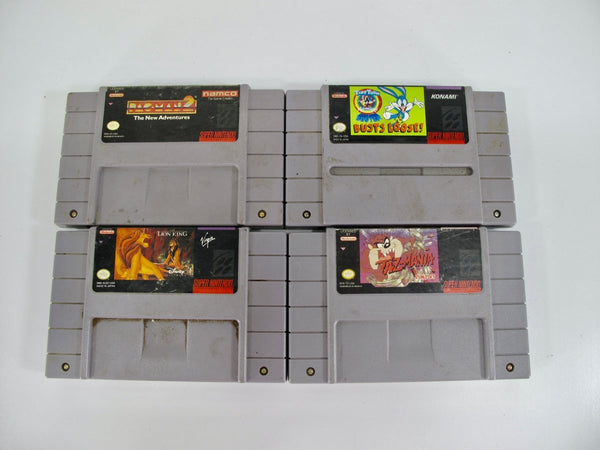 4 Vintage SNES Games Lion King Taz - Mania Pac - Man 2 Buster Busts Loose - ZeereeZ