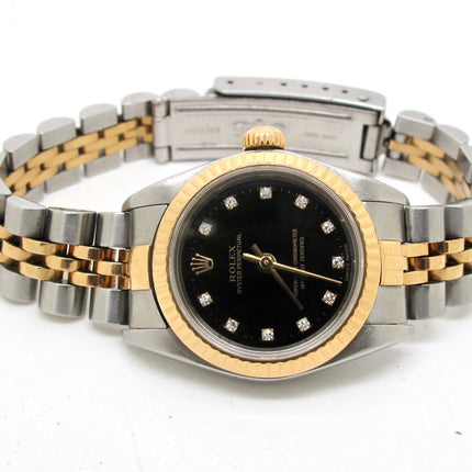 Rolex Oyster Perpetual Two Tone 18k Gold/SS Diamond Ladies Automatic Watch 76193