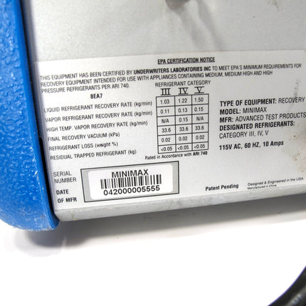 ProMax MiniMax HVAC Refrigerant Recovery System