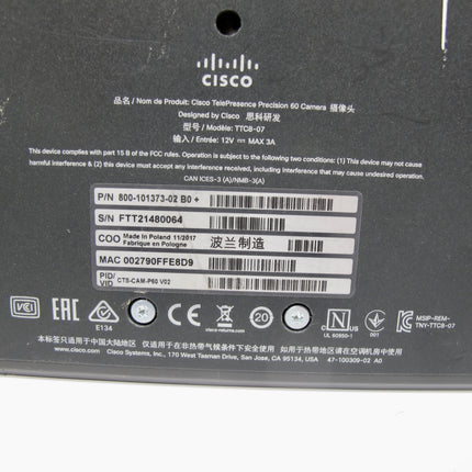 Cisco TTC8-07 Telepresence Precision 60 Camera Video Conferencing