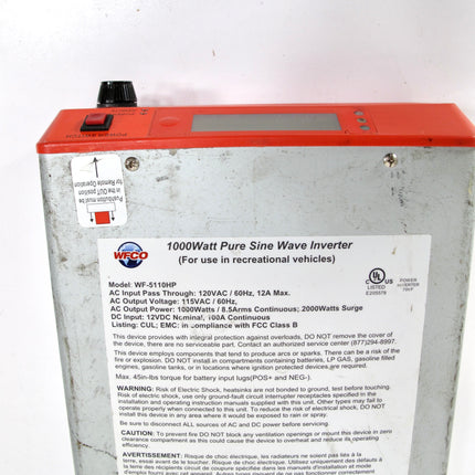 Arterra WFCO Electronics WF-5110HP 1000 Watt Pure Sine Wave Inverter