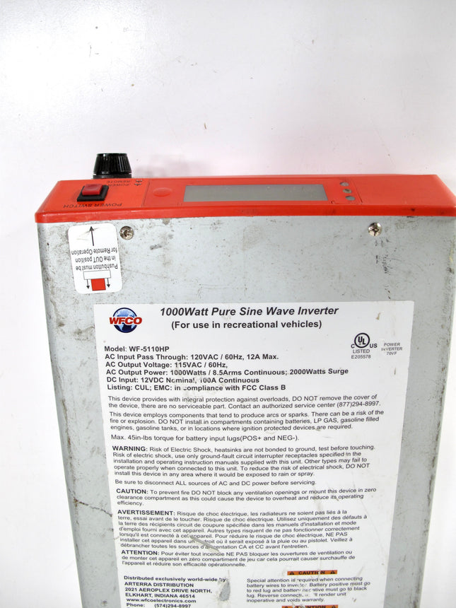 Arterra WFCO Electronics WF-5110HP 1000 Watt Pure Sine Wave Inverter