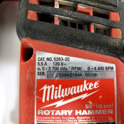 Milwaukee 5263-20 5.5 Amp 5/8" Keyed Chuck SDS Plus Rotary Hammer Drill
