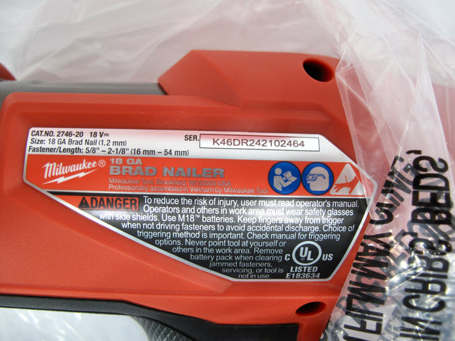 Milwaukee 2541-20 M12 FUEL 12V 18 Gauge Compact Brad Nailer Bare Tool