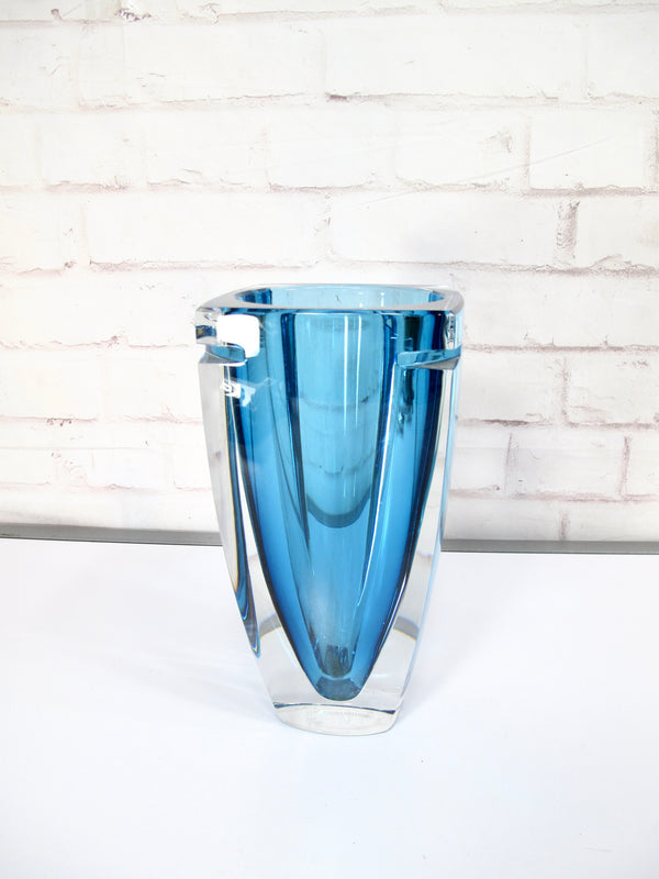 Waterford Metra 10 Inch Turquoise Lead Crystal Square Vase