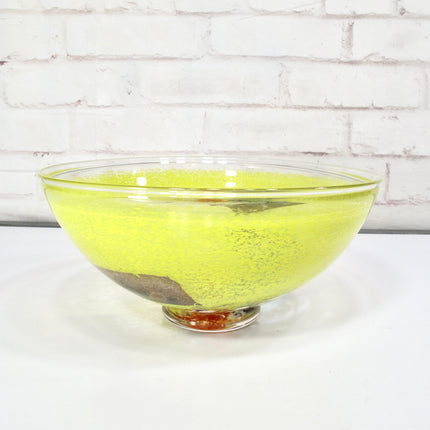 Vintage Bertil Vallien for Kosta Boda Yellow Satellite Bowl Signed 10 Inch