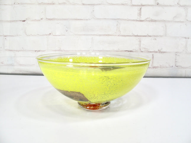 Vintage Bertil Vallien for Kosta Boda Yellow Satellite Bowl Signed 10 Inch