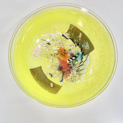 Vintage Bertil Vallien for Kosta Boda Yellow Satellite Bowl Signed 10 Inch