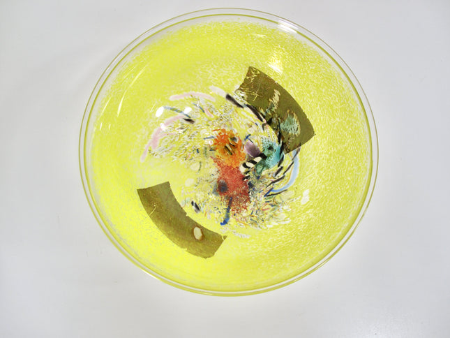 Vintage Bertil Vallien for Kosta Boda Yellow Satellite Bowl Signed 10 Inch