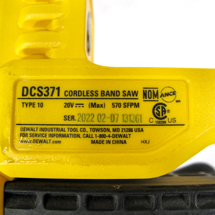 Dewalt DCS378B 20V MAX XR Cordless 3-3/8" Cut Capacity Bandsaw