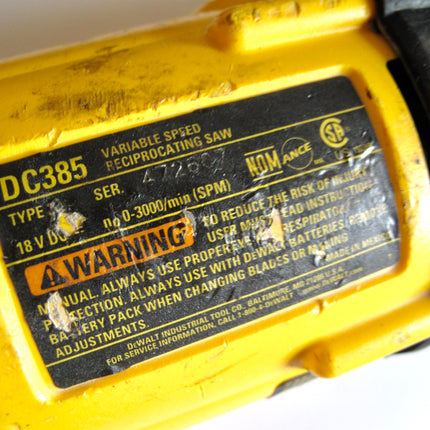 Dewalt DC385 18V Cordless Reciprocating Saw Tool Only