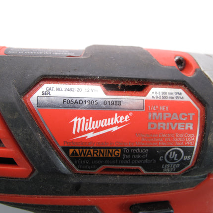 Milwaukee 2462-20 M12 12-Volt Li-ion 1/4" Hex Impact Driver Tool Only