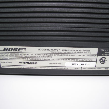 Bose Acoustic Wave CD-3000 Music System CD Player Radio Changer Graphite Grey