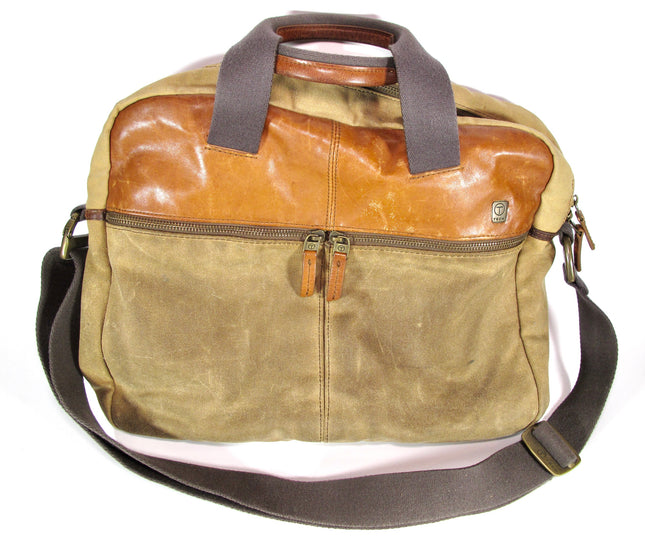 Tumi T-Tech Essential Gear Brown Leather and Canvas Laptop Computer Bag Brief