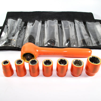 Cementex IR38-LC Insulated 3/8” Drive Ratchet w/3/8-13/16 Sockets
