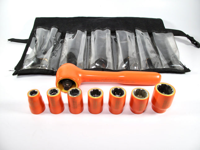 Cementex IR38-LC Insulated 3/8” Drive Ratchet w/3/8-13/16 Sockets