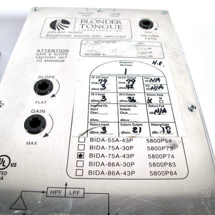 Blonder Tongue BIDA 75A-43 Two-Way Broadband Indoor Distribution Amplifier