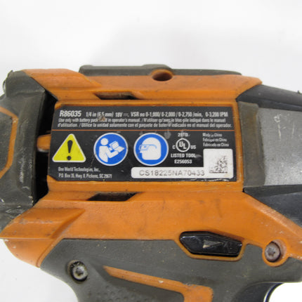 RIDGID R86035 18V Cordless Lithium Ion Impact Driver Tool Only