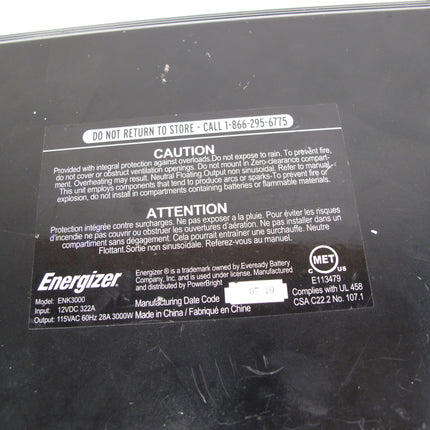 Energizer ENK3000 3000 Watt 6000W Peak Modified Sine Wave 12V DC Power Inverter