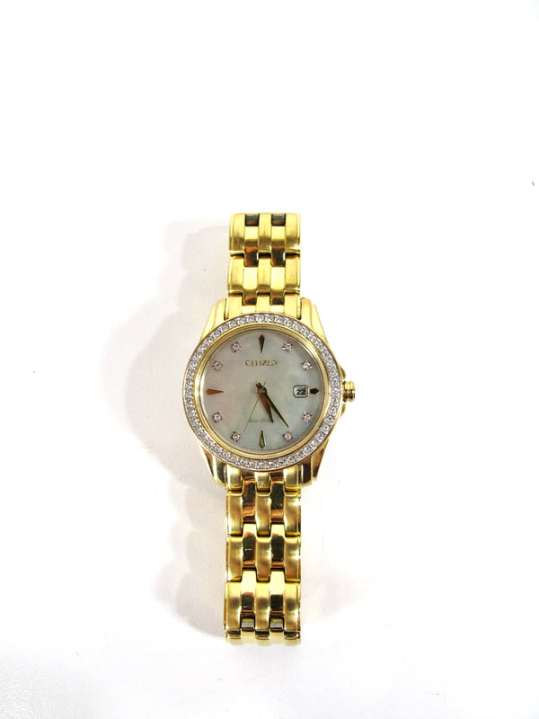 Citizen EW1907-78D Eco Drive Silhouette Crystal Gold Tone 28mm 7" Ladies Watch