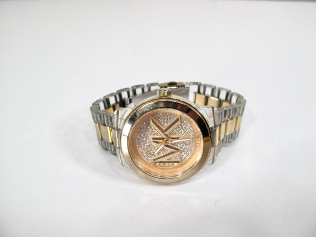 Michael Kors Runway Clear Acetate Rose Gold Rhinestone Glitz Watch MK7355 9 Inch