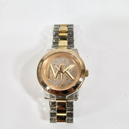 Michael Kors Runway Clear Acetate Rose Gold Rhinestone Glitz Watch MK7355 9 Inch