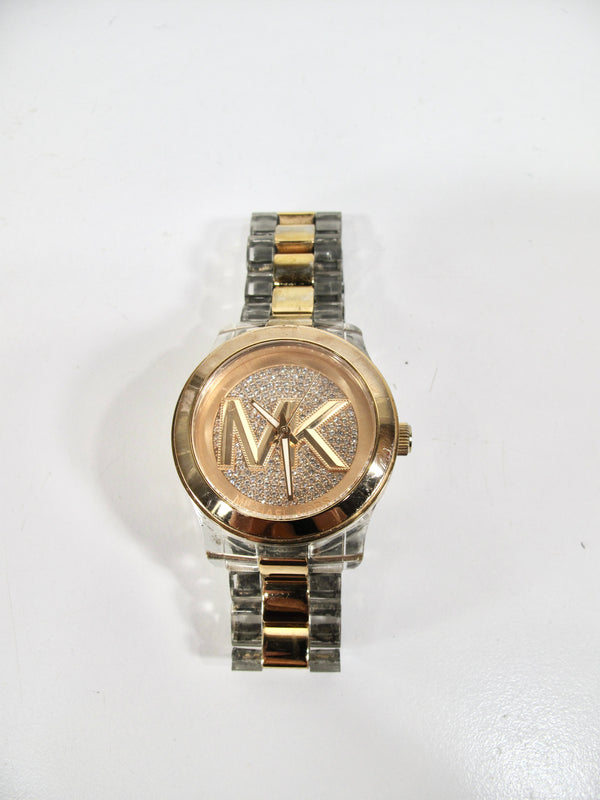 Michael Kors Runway Clear Acetate Rose Gold Rhinestone Glitz Watch MK7355 9 Inch