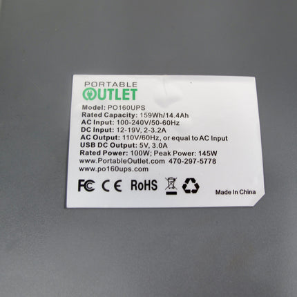 Portable Outlet PO160UPS Uninterruptible Battery 159W 110-240V UPS -Rechargeable