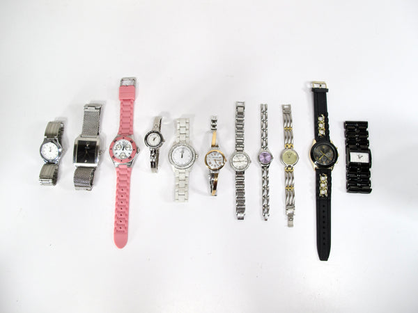 11 Piece Quartz Wristwatch Lot Fossill Invicta Guess Skagen Anne Klein Relic