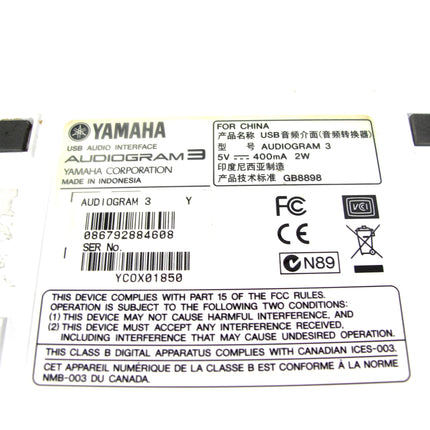 Yamaha Audiogram 3 USB Audio Interface 24-bit 2-In w/ 48V Phantom