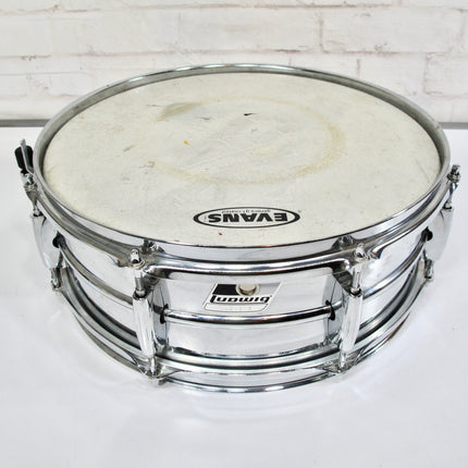 Ludwig Rocker 8 Lug 14’ Black White Badge  Steel Snare Drum 5x14